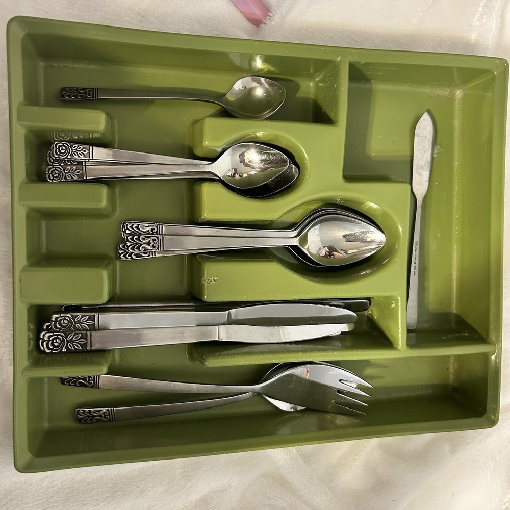 Vintage Stainless Steel 23 Piece Lot Silverware Mixed. Hong Kong Tray Included.